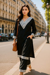 Black Aari Kurta Set
