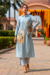 Powder Blue Floral Kurta Set