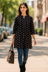 Midnight Blossom Button-Down Tunic