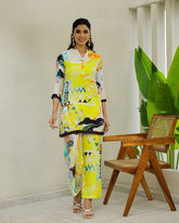 Lemon Yellow Abstract Lounge Wear