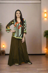 green top and wide leg palazzo set