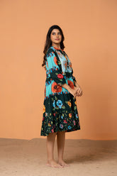 green & turquoise floral dress