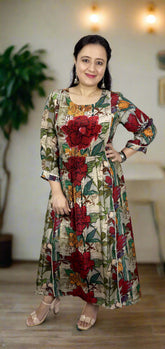 Long Red Multicolour Floral Dress
