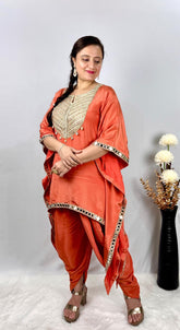 orange dress with dhoti dress