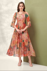 Orange Embellished Long Dress