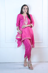 Fuchsia Festive Kurta set with potli bag