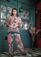 Pink Abstract Crepe Coord Set