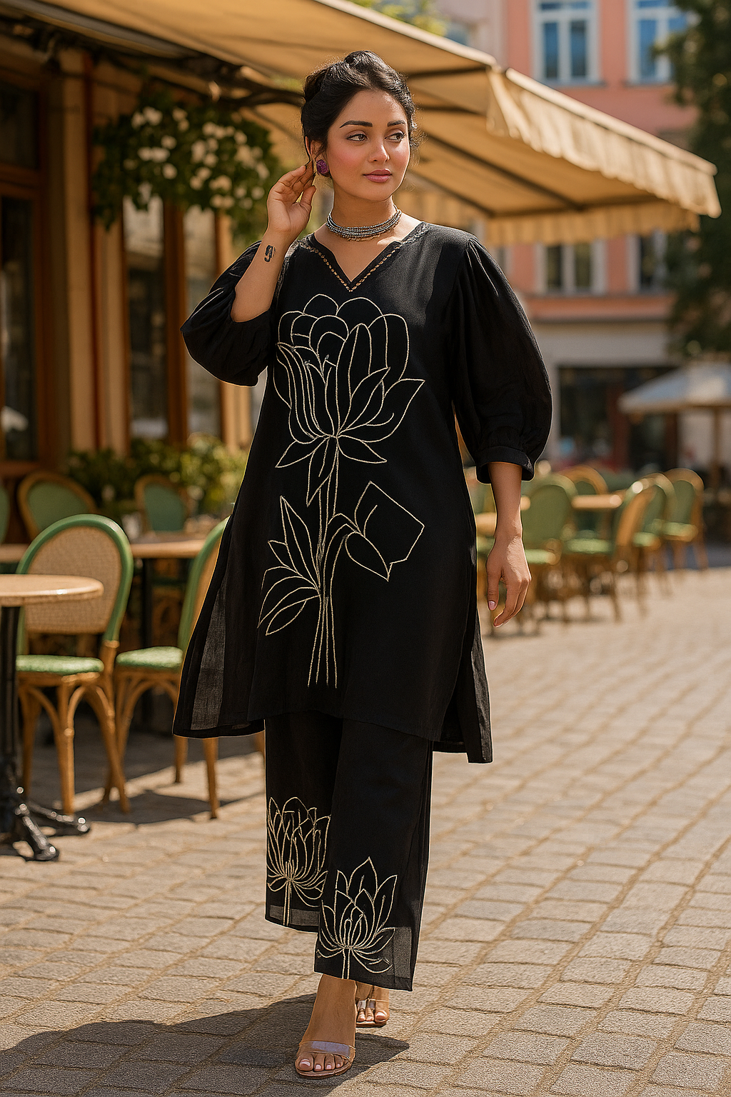 Midnight Bloom Embroidered Coord Set