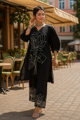 Midnight Bloom Embroidered Coord Set