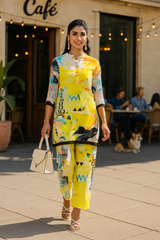 Lemon Yellow Abstract Lounge Wear