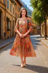 Orange Embellished Long Dress