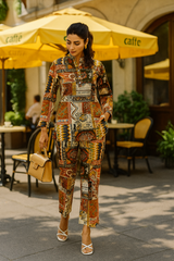 Mehndi Coloured Abstract Lounge Wear