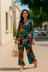 Navy Blue Floral Lounge Wear Set