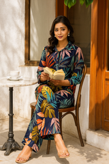 Navy Blue Floral Lounge Wear Set