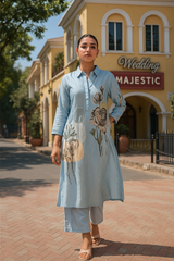 Powder Blue Floral Kurta Set
