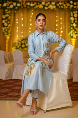 Powder Blue Floral Kurta Set