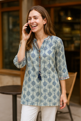 Indigo Breeze Block-Print Tunic
