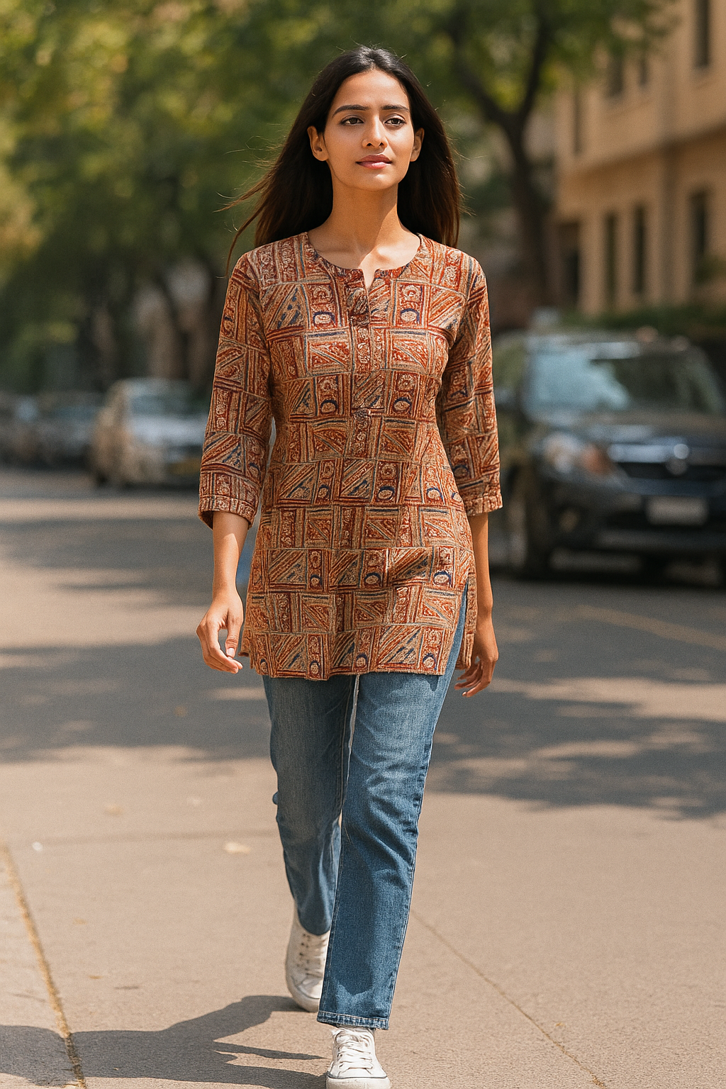 Rustic Mosaic Kalamkari Tunic.