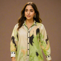 Abstract Brushstroke Satin Shirt