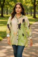 Abstract Brushstroke Satin Shirt