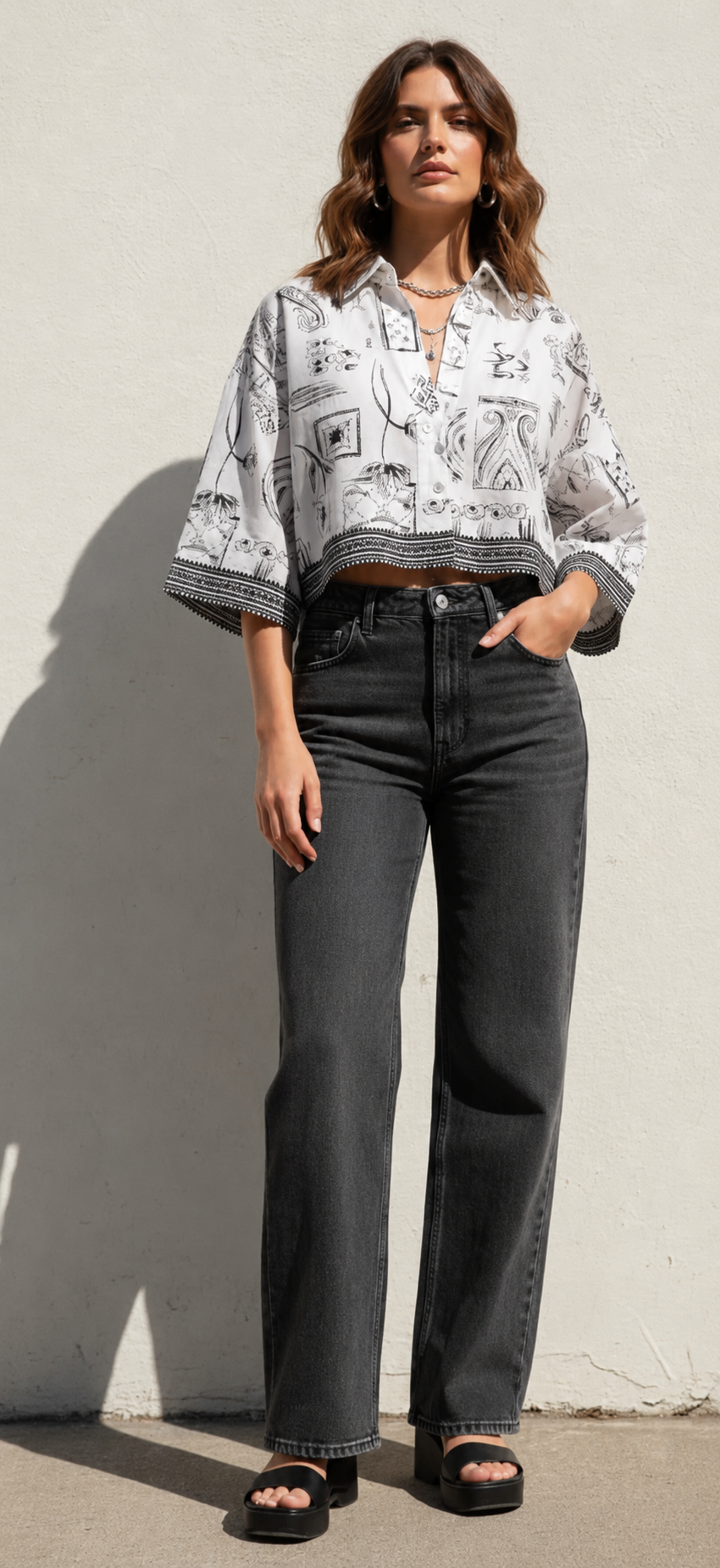 Black and White Crop Shirt