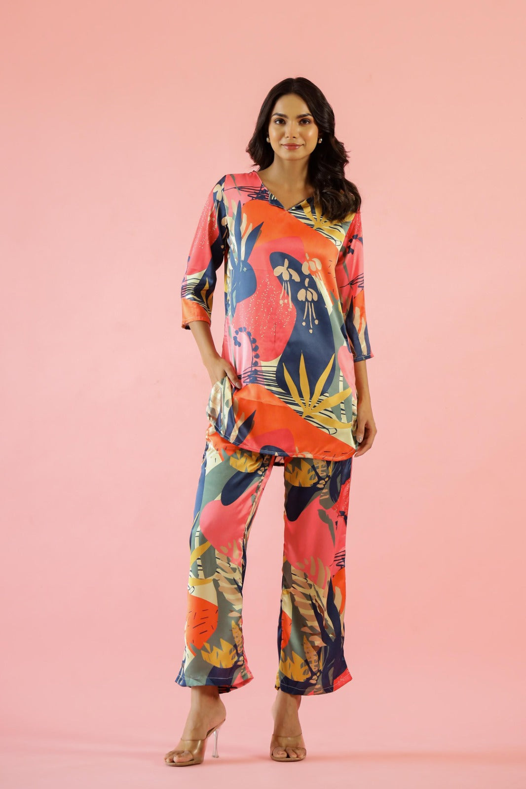 Fusia Pink Satin Lounge Wear