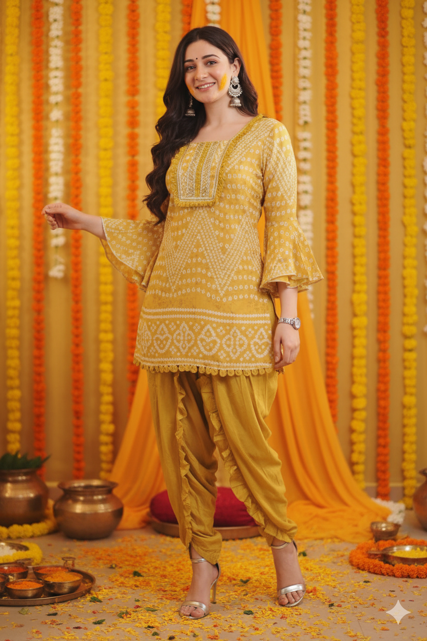 Marigold Bandhani Dhoti Set