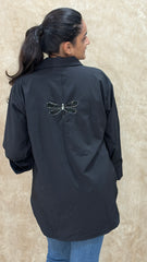 Midnight Dragonfly Black Handwork Shirt