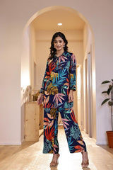 Navy Blue Floral Lounge Wear Set