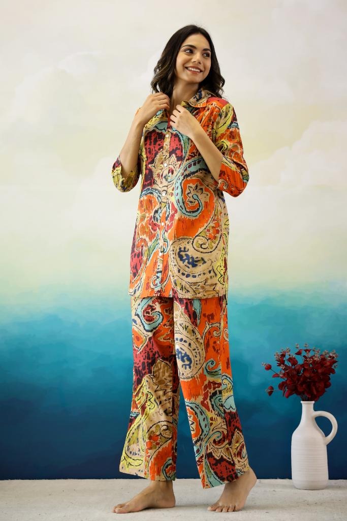 Orange and Turquoise Abstract Coord Set