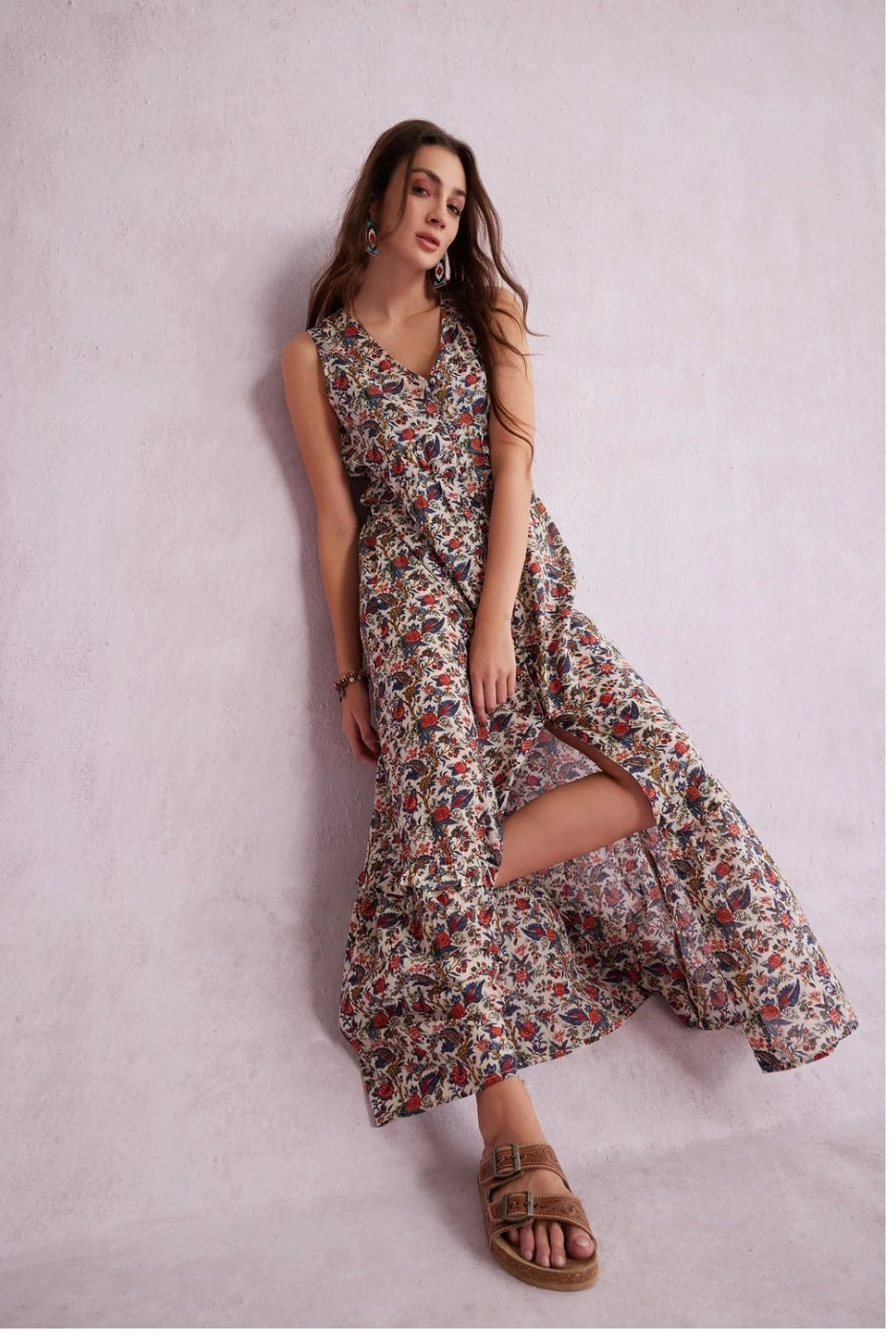 Scarlet Garden Floral Sleeveless Maxi Dress - full length front view