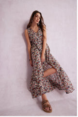 Scarlet Garden Floral Sleeveless Maxi Dress - full length front view