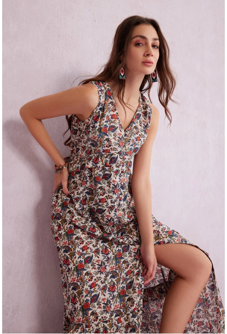 Scarlet Garden Floral Sleeveless Maxi Dress - back view