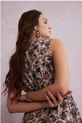 Scarlet Garden Floral Sleeveless Maxi Dress - upper body and neckline detail