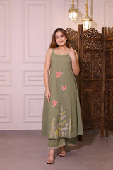 Olive Embroidered Coord Set
