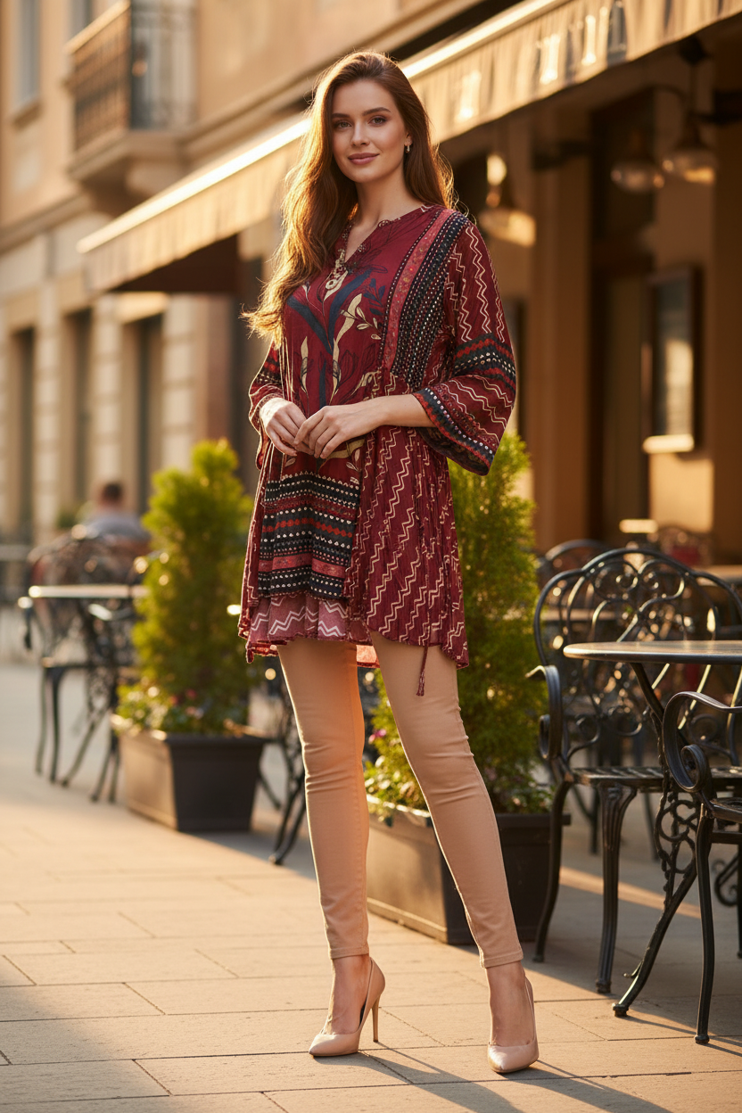 Ajrak Maroon Tunic with Dori — Street Cafe