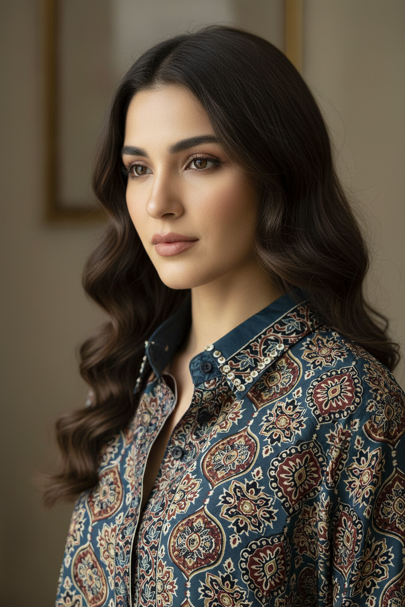 Ajrak Shirt Collar Close-up - Daylight