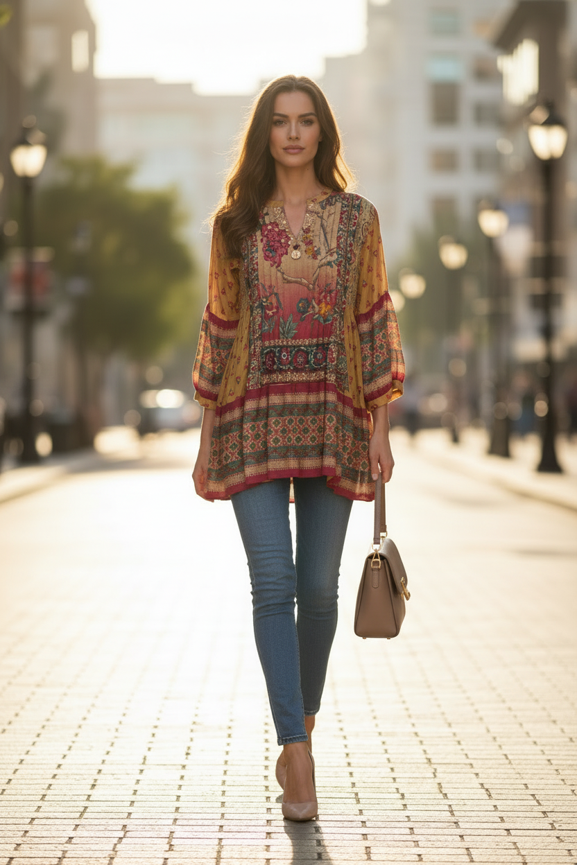 Beige Floral Tunic — European Street