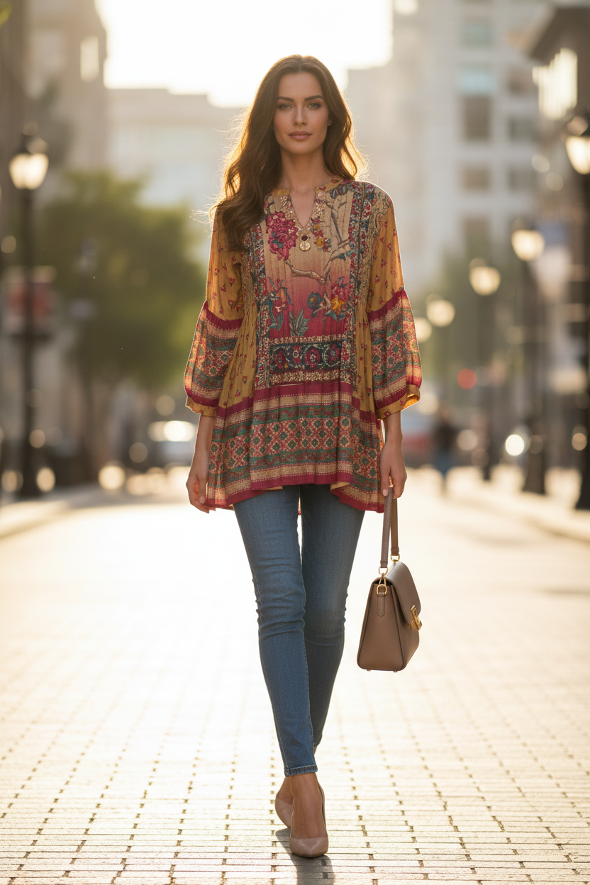 Beige Floral Tunic — Sunny Street