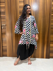 Black & White Checkered Kurta with Harem Dhoti Set