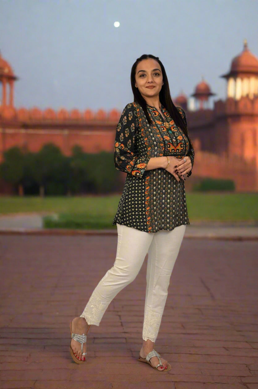 Black and Rust Crepe Tunic