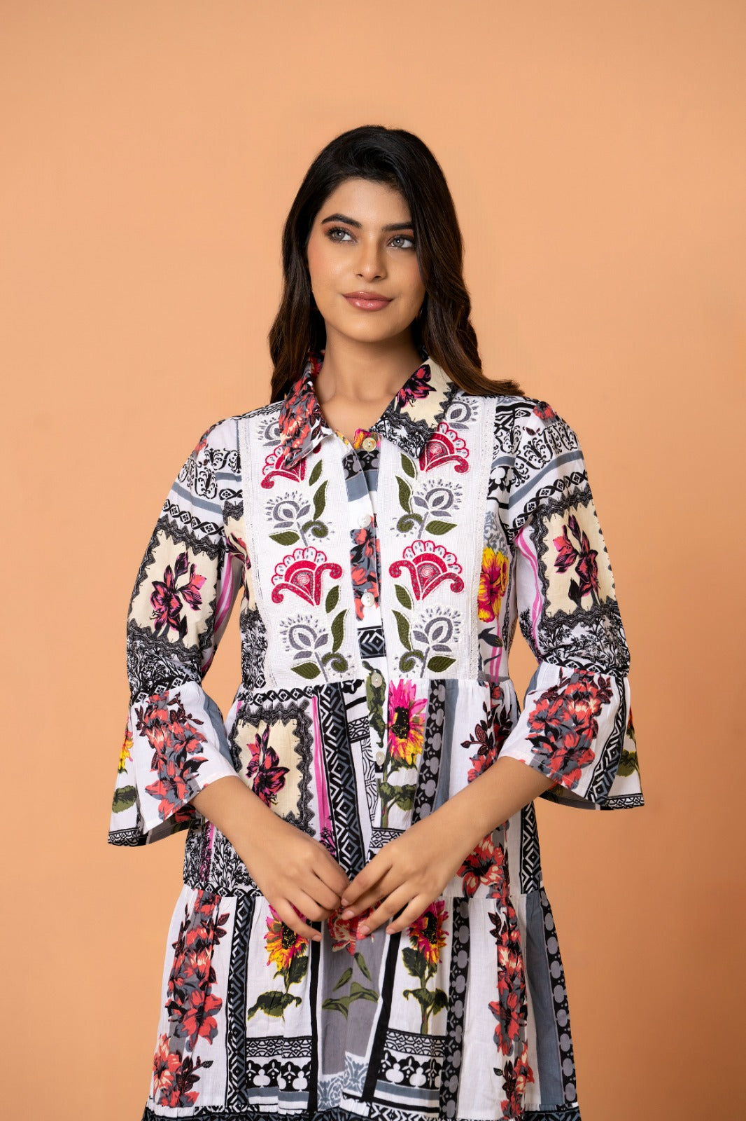 Black & White Floral Midi Dress