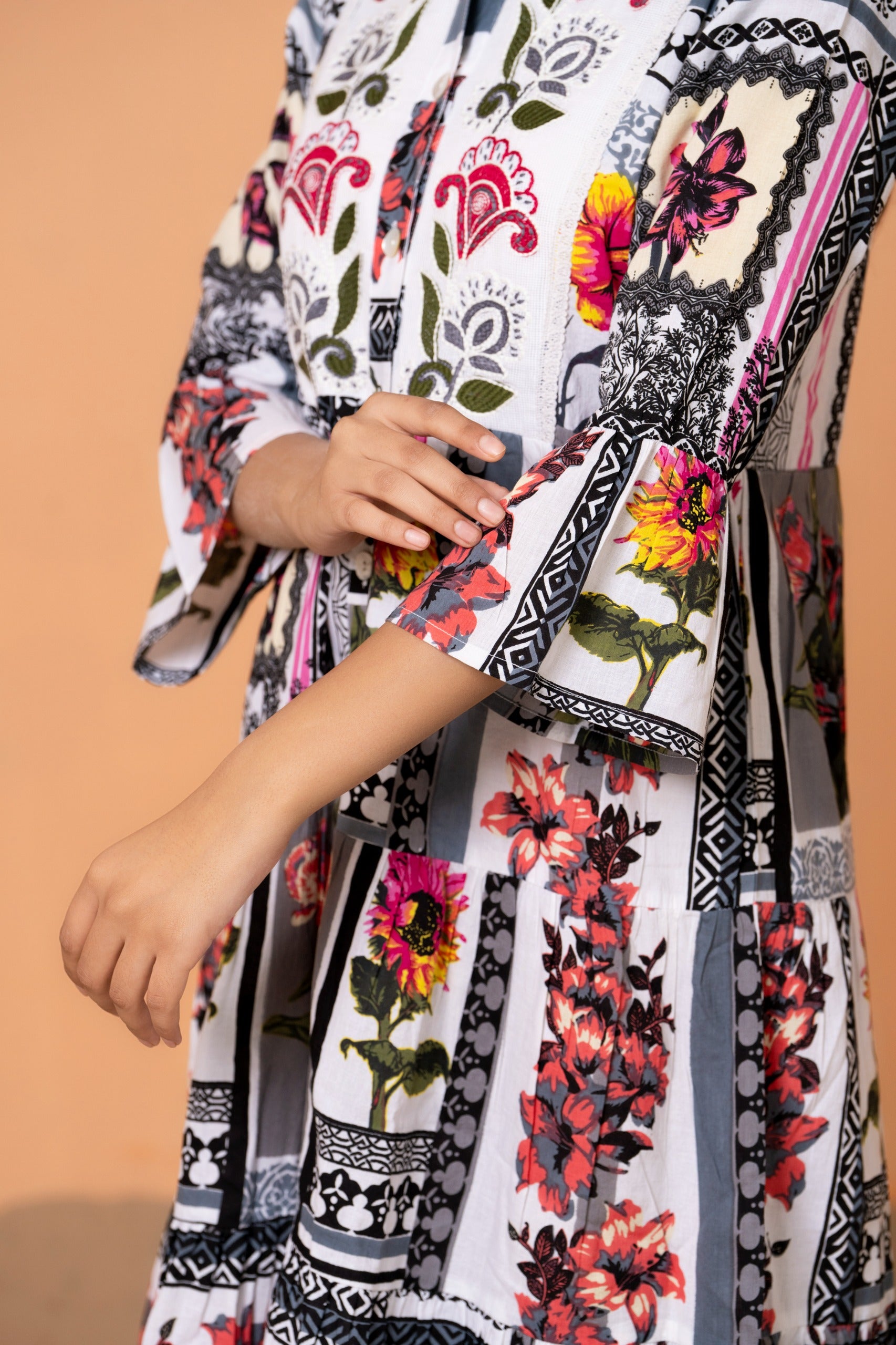 Black & White Floral Midi Dress