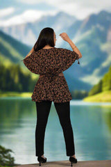 Black Floral Kaftan Top With Belt