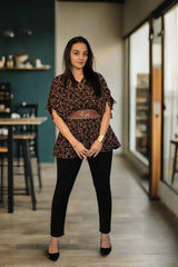 Black Floral Kaftan Top With Belt