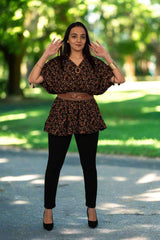 Black Floral Kaftan Top With Belt