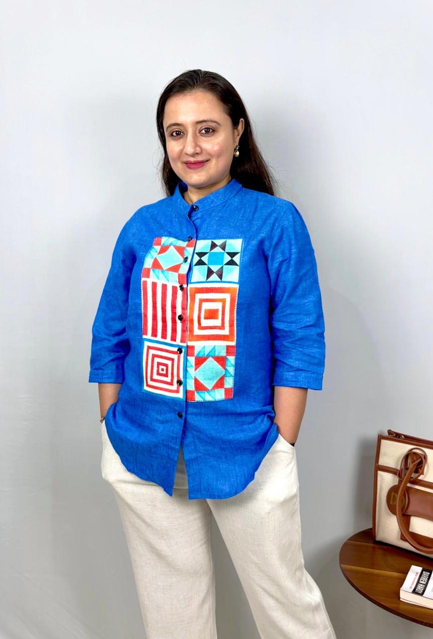 blue linen shirt