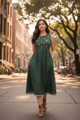 Boho Street Look – Bottle Green Dress