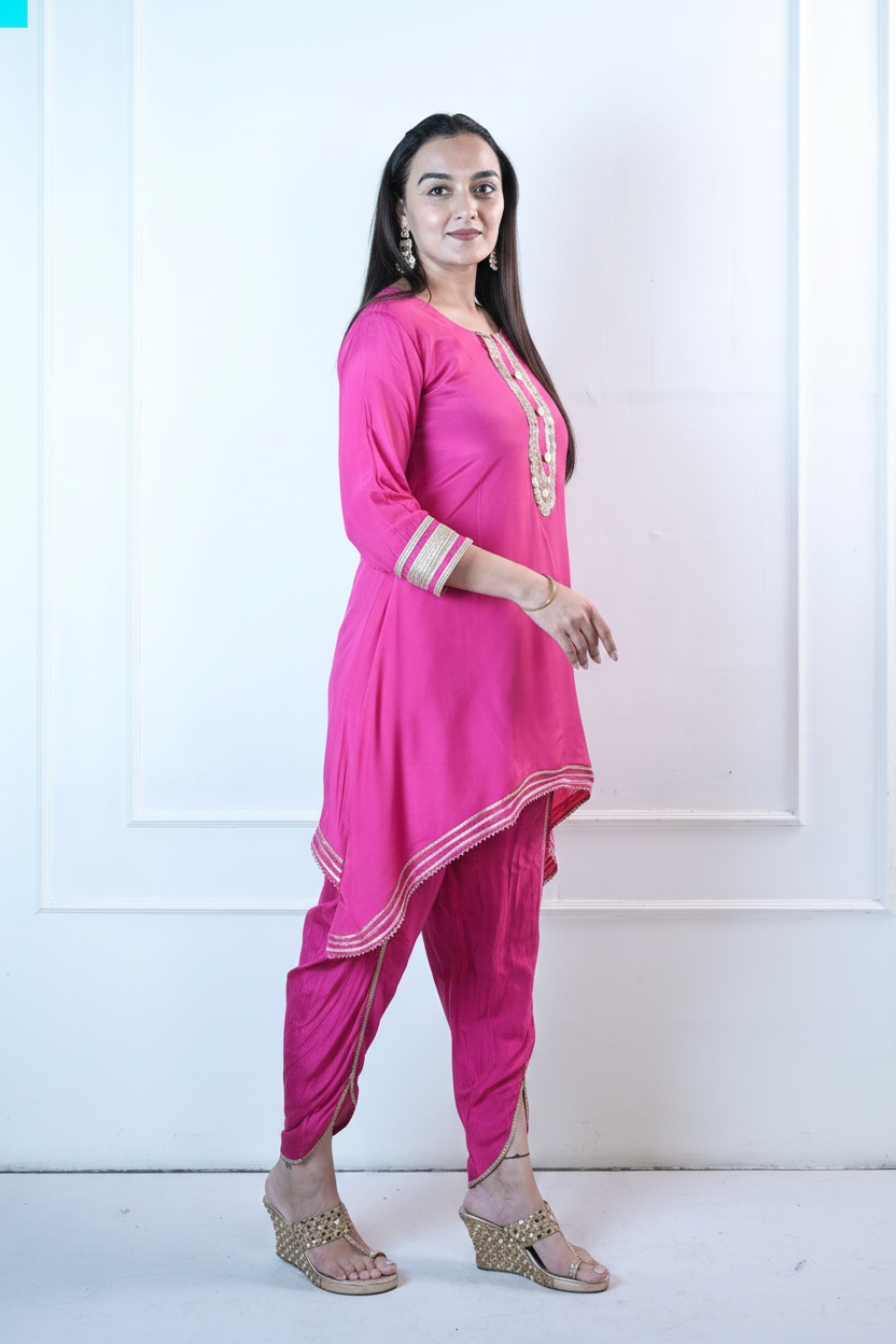 Fuchsia Kurta - Over Shoulder