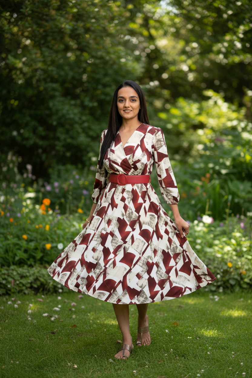 Geometric Print Dress - Garden